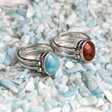 larimar and amber reversible ring