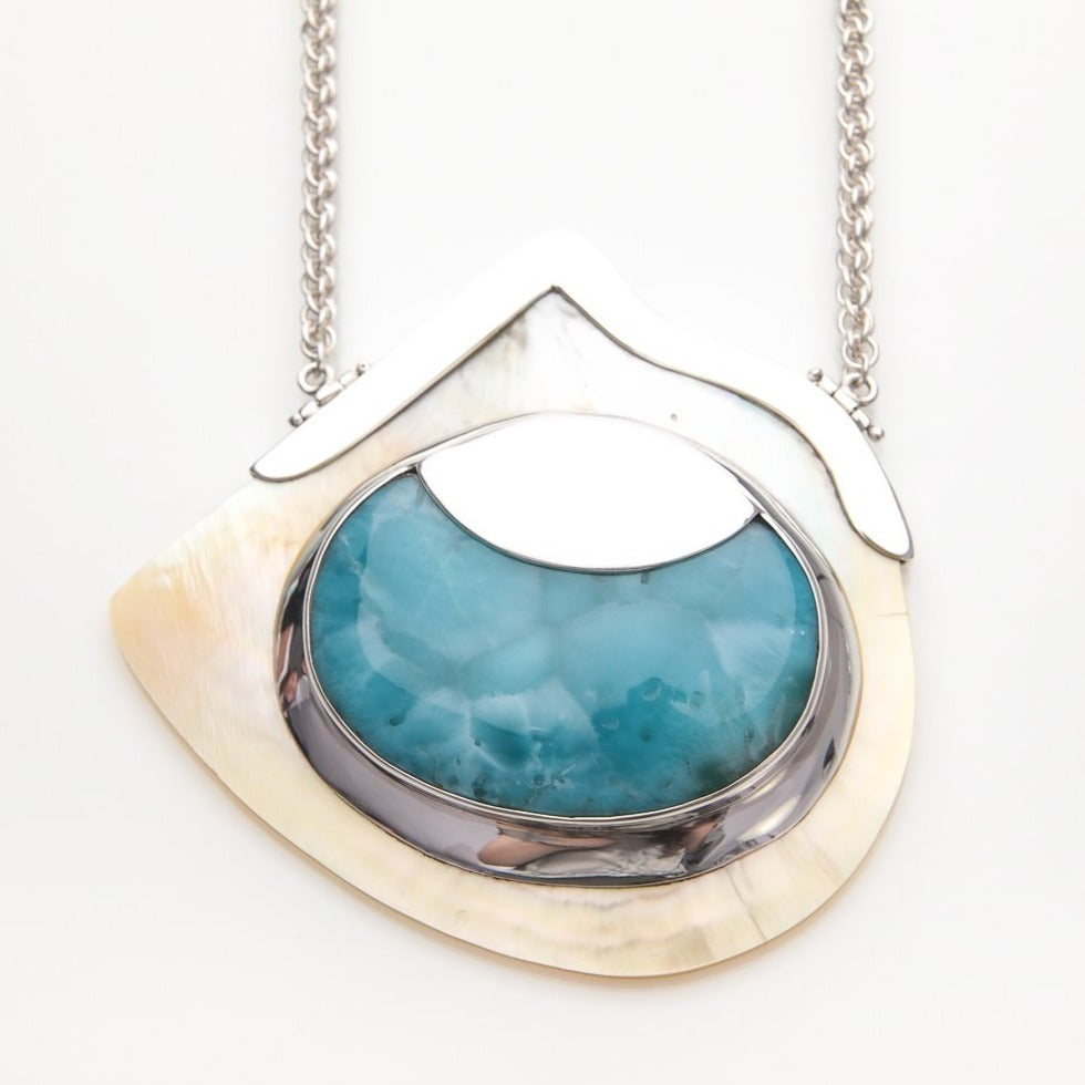 Larimar Seashell Pendant Necklace, Secret of the Sea