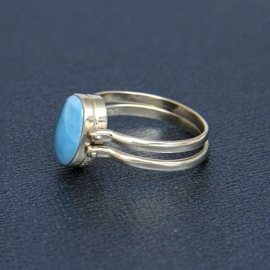 Larimar Amber Reversible Ring, 14K Gold