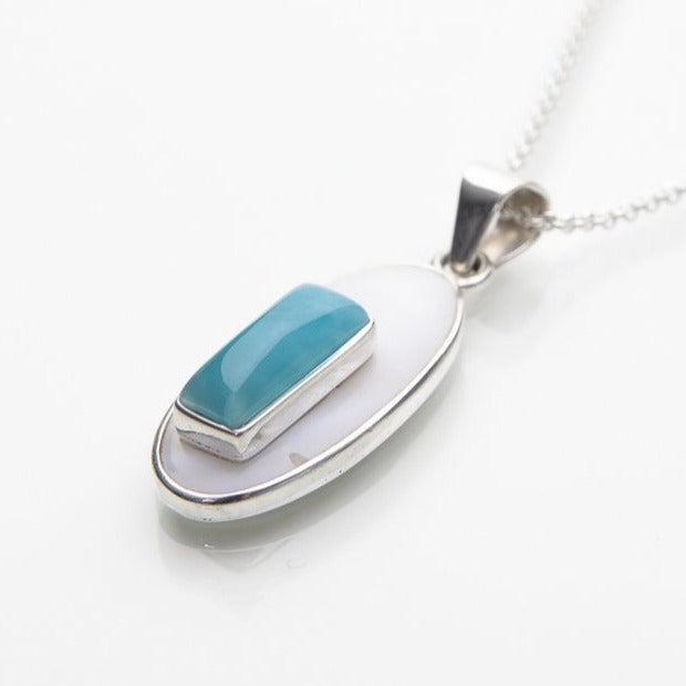 Larimar Mother Pearl Pendant, Farah