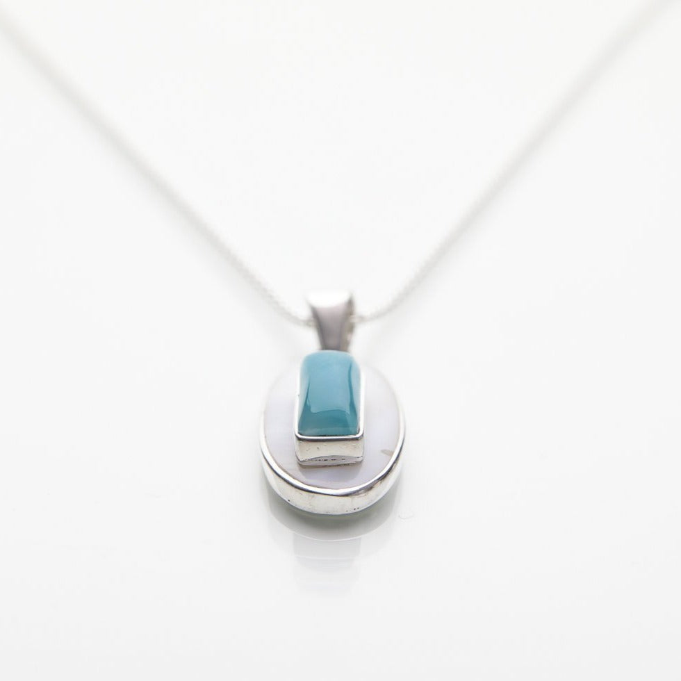 Larimar Mother Pearl Pendant, Farah