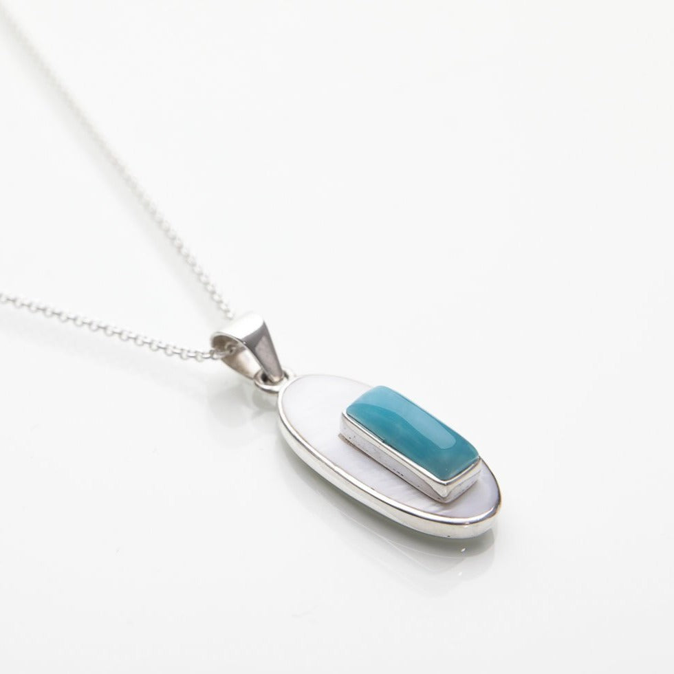 Larimar Mother Pearl Pendant, Farah