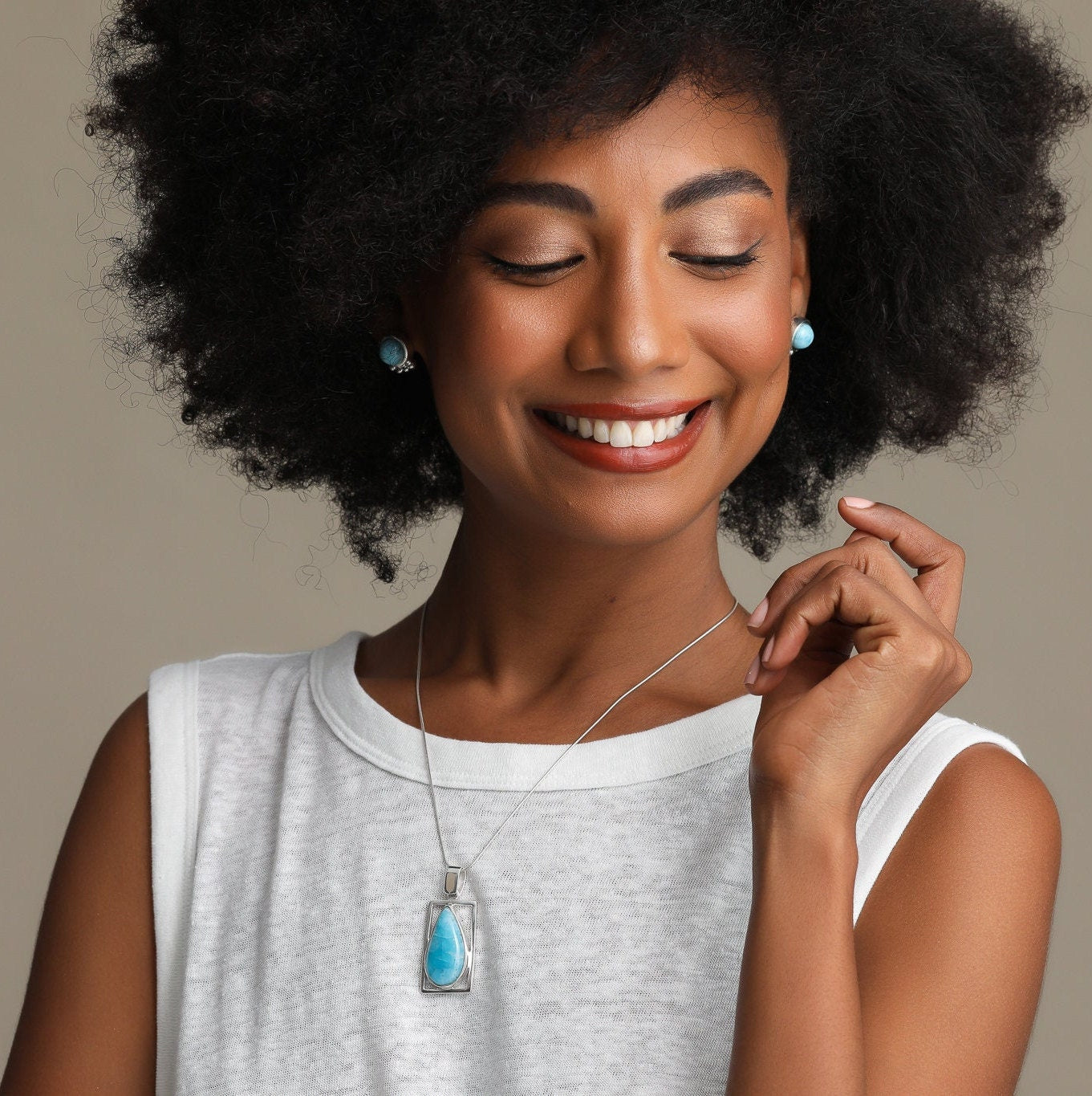 Larimar Teardrop Pendant, Nadine