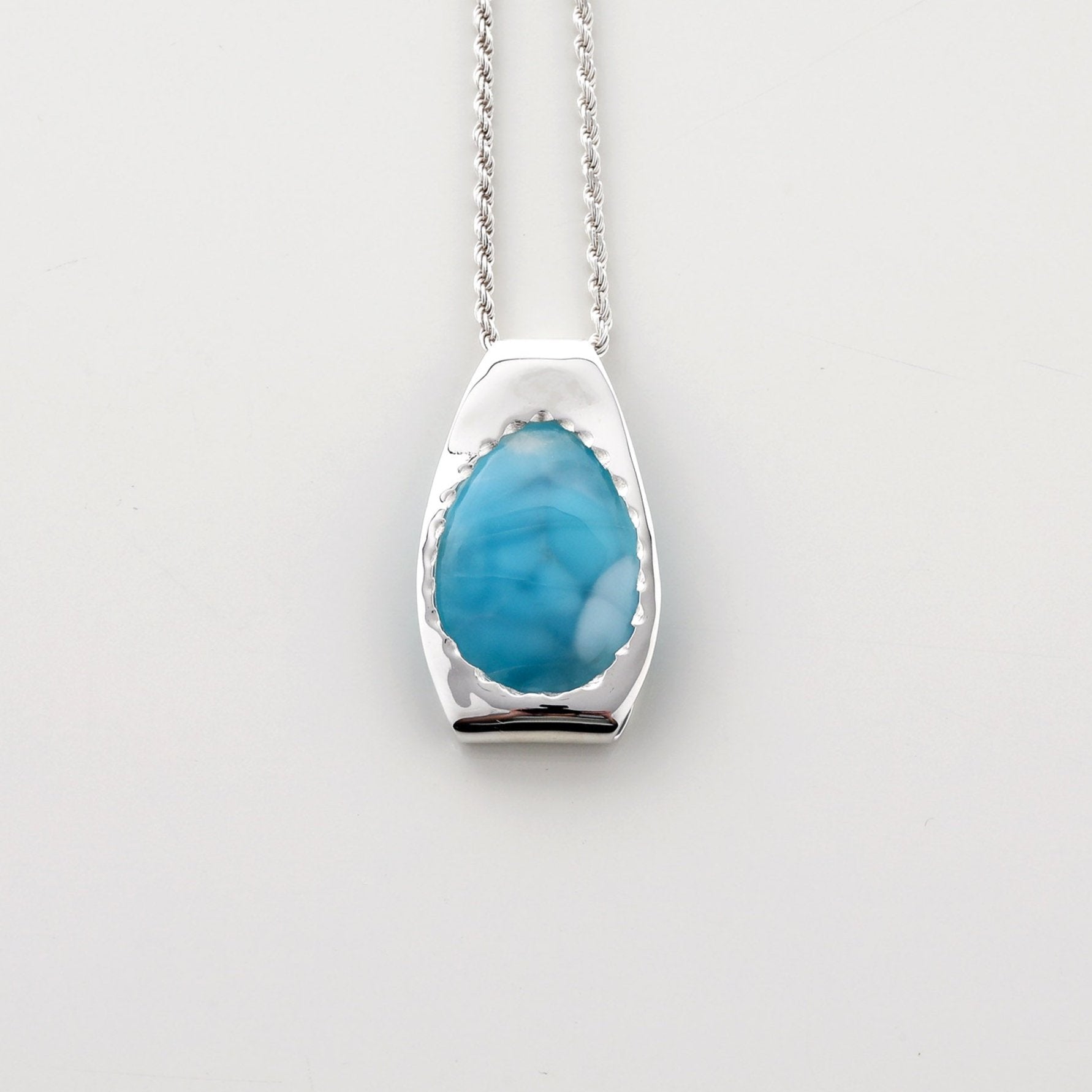 Blue Larimar Stone Pond Pearlwood Pendant