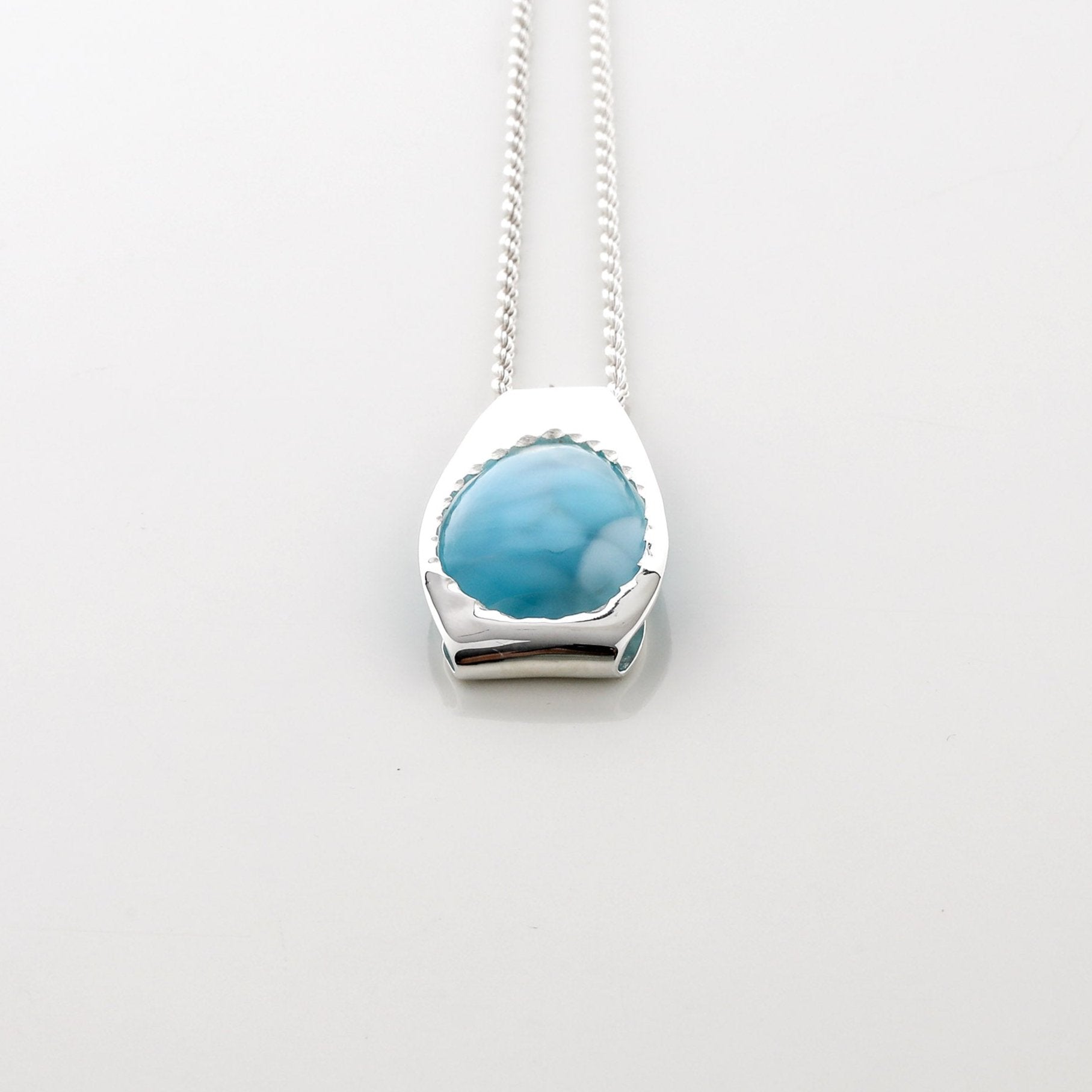 Blue Larimar Stone Pond Pearlwood Pendant