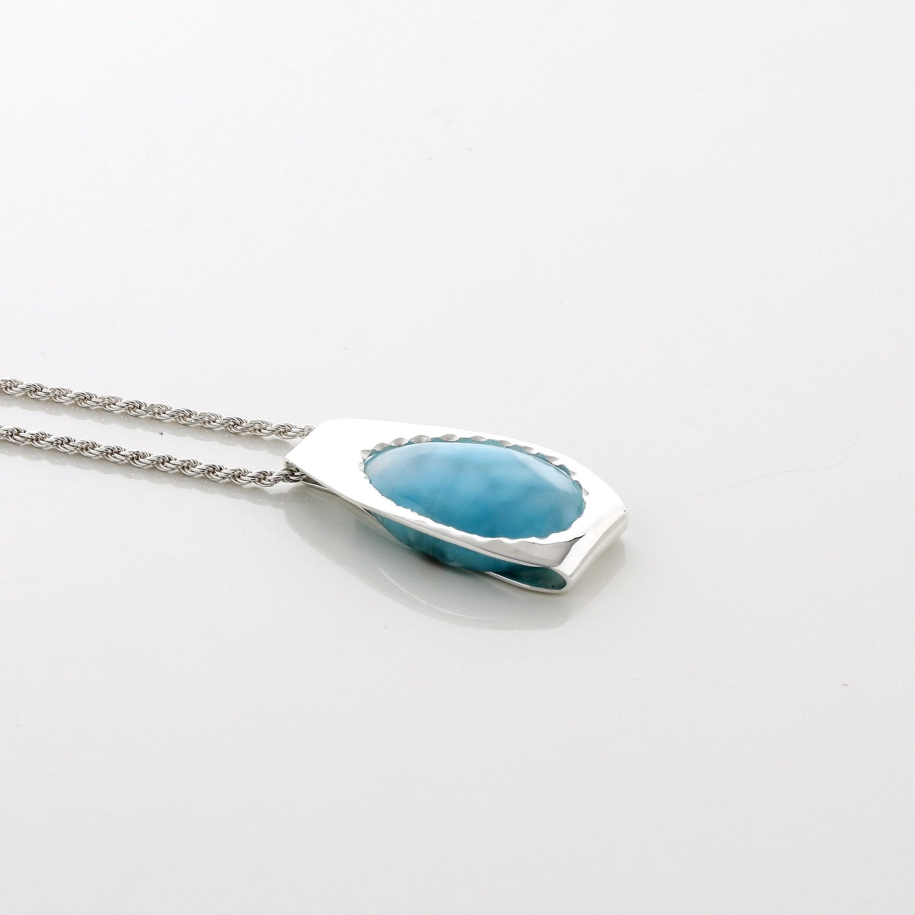 Blue Larimar Stone Pond Pearlwood Pendant