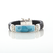 Dominican Larimar leather bracelet for men