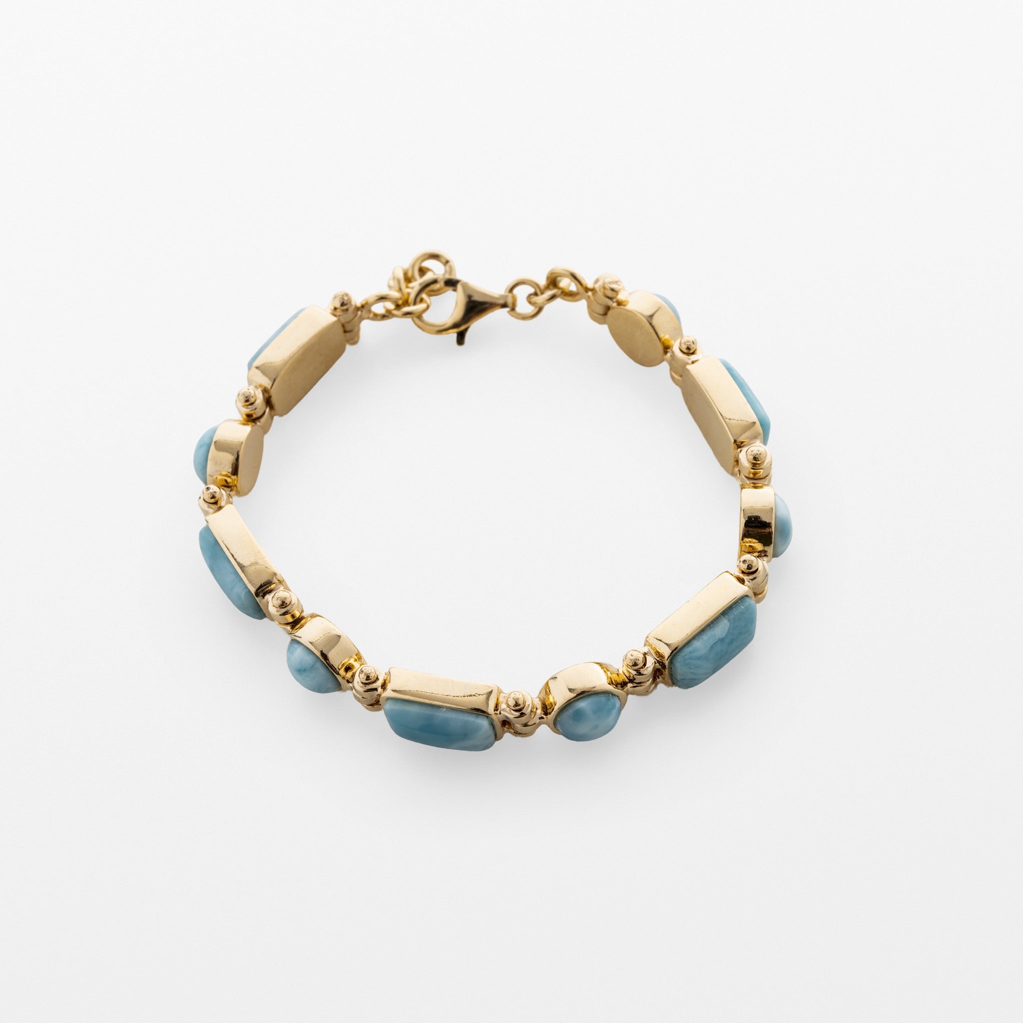 Isola Tennis Bracelet made of real Larimar stones on a white background 