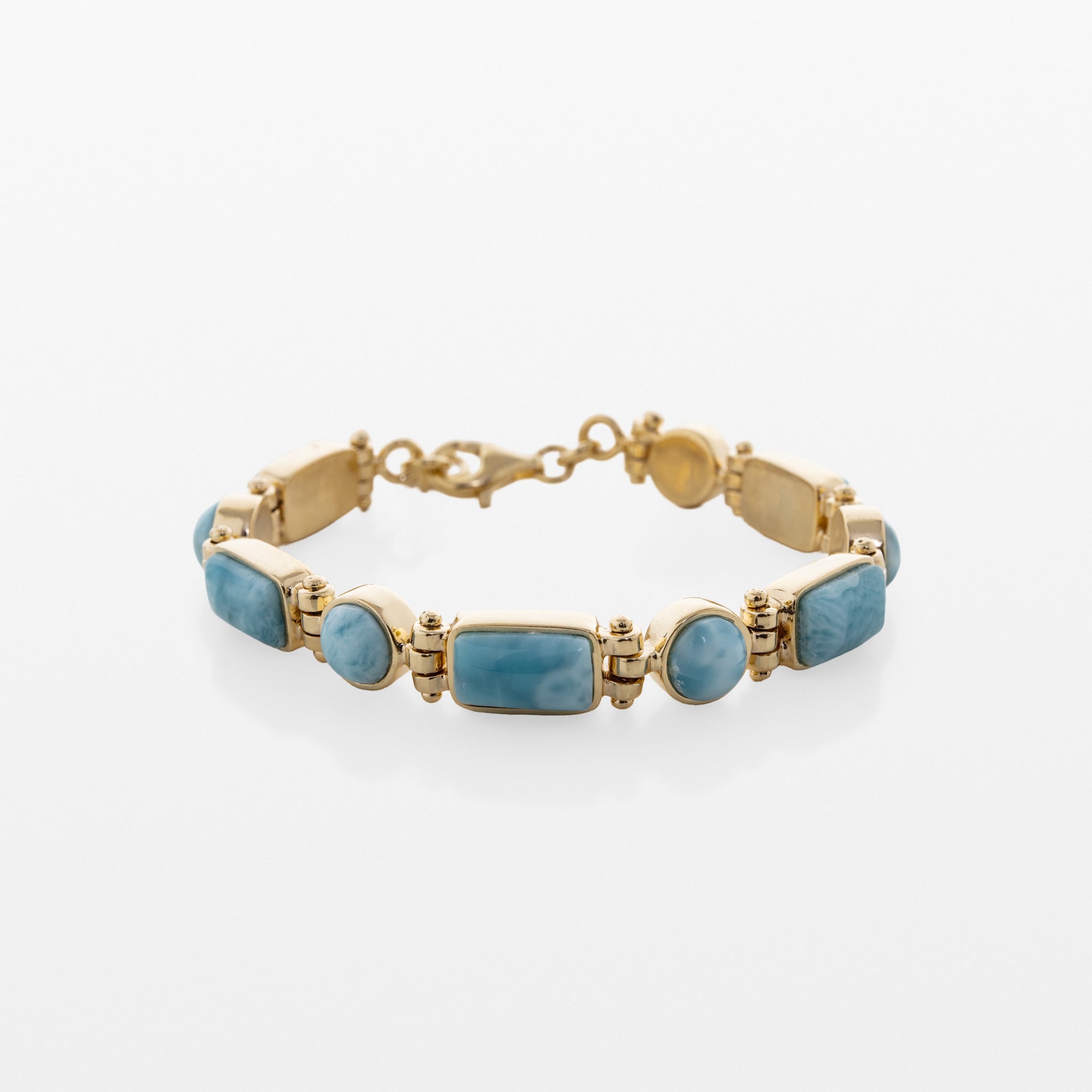 Isola Tennis Bracelet made of real Larimar stones on a white background 
