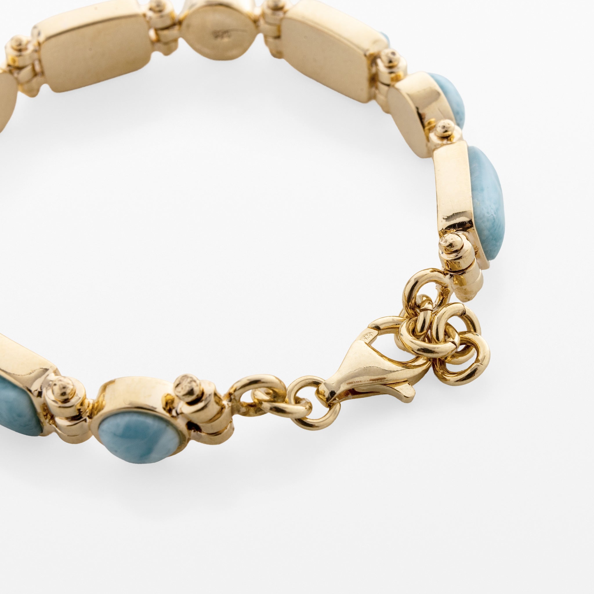 Isola Tennis Bracelet made of real Larimar stones on a white background 