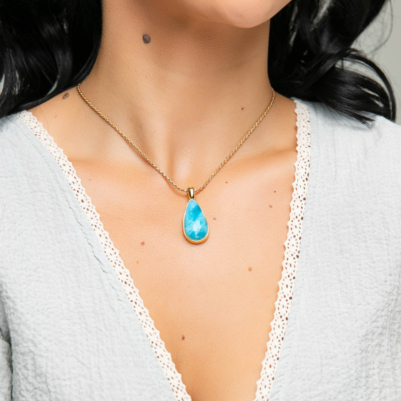 Larimar Gold Vermeil Pendant Opra