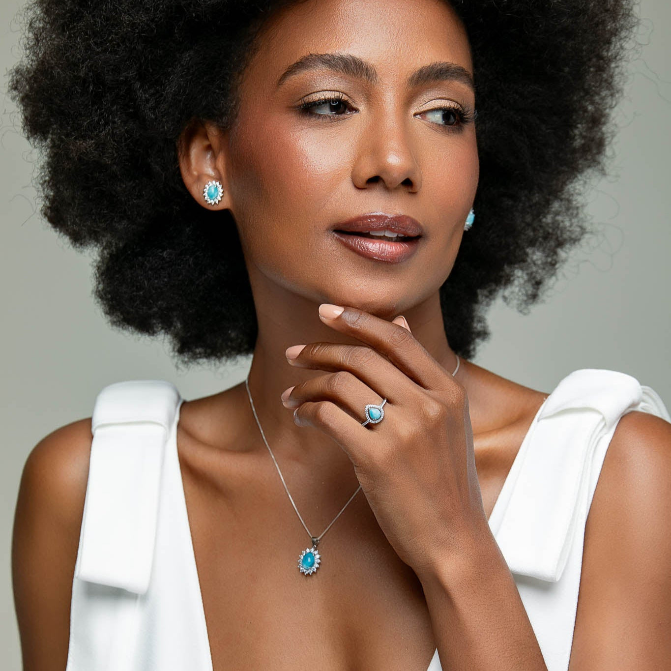 Larimar & Cubic Zirconia Earrings Muse | The Larimar Shop