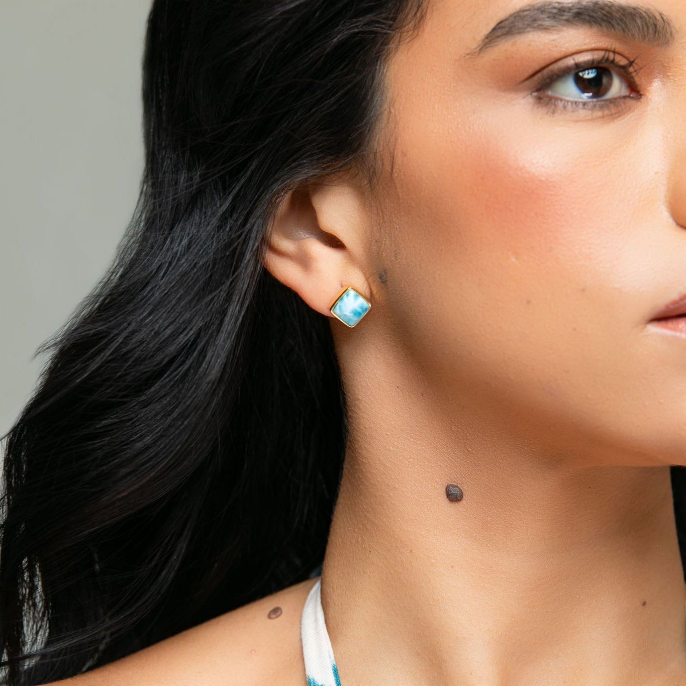 Square Larimar Studs