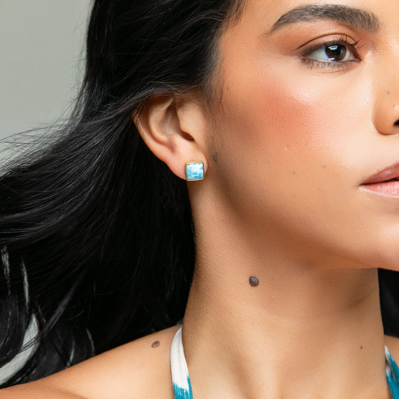 Square Larimar Studs