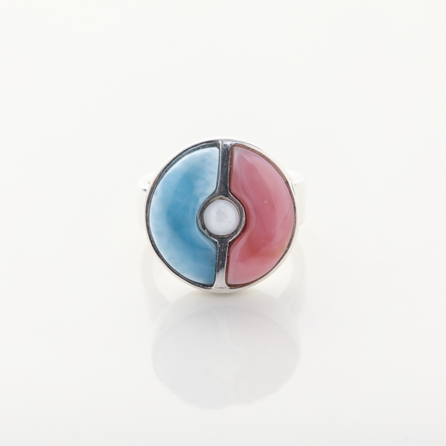 Larimar and Pink Conch Ring