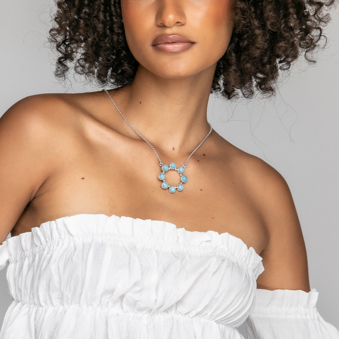 Blue Larimar stones and Silver Necklace