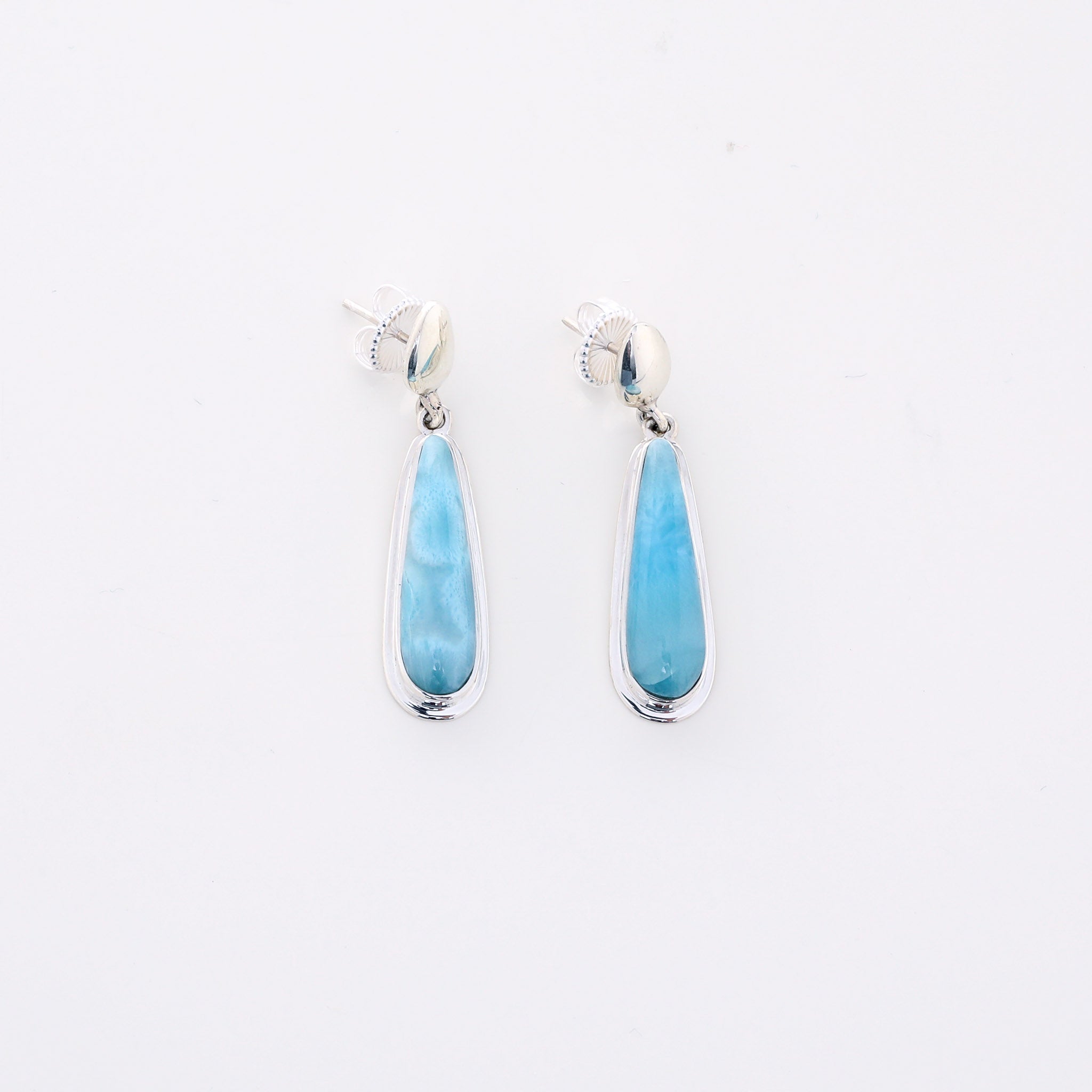 Drop Larimar and silver earrings for women