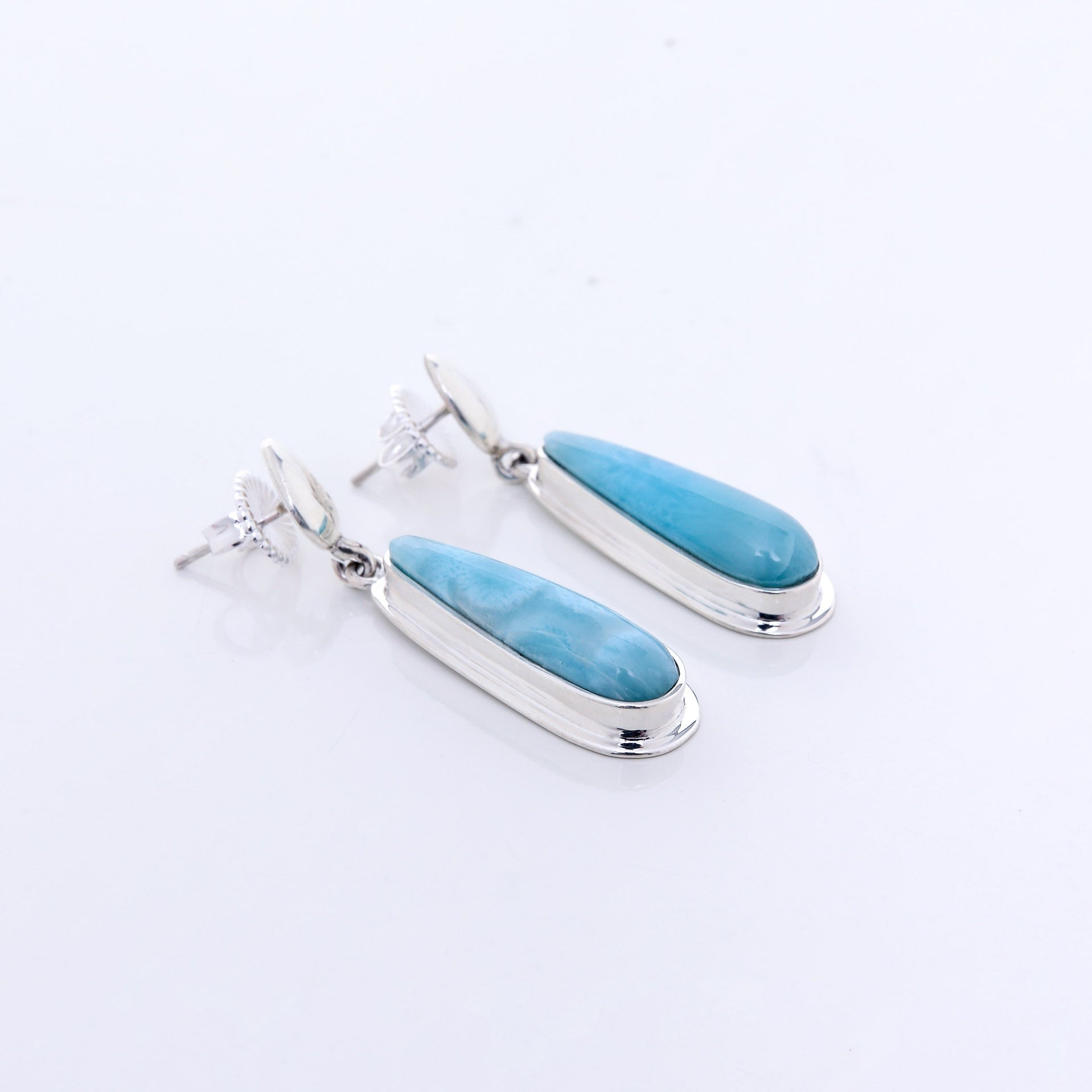 Drop Larimar and silver earrings for women