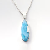 Pendant Larimar Stone with delicate silver leaf detailing