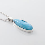 Pendant Larimar Stone with delicate silver leaf detailing