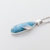 Pendant Larimar Stone with delicate silver leaf detailing