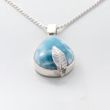 Larimar pendant featuring a silver leaf detail Valora