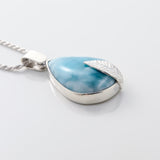 Larimar pendant featuring a silver leaf detail Valora