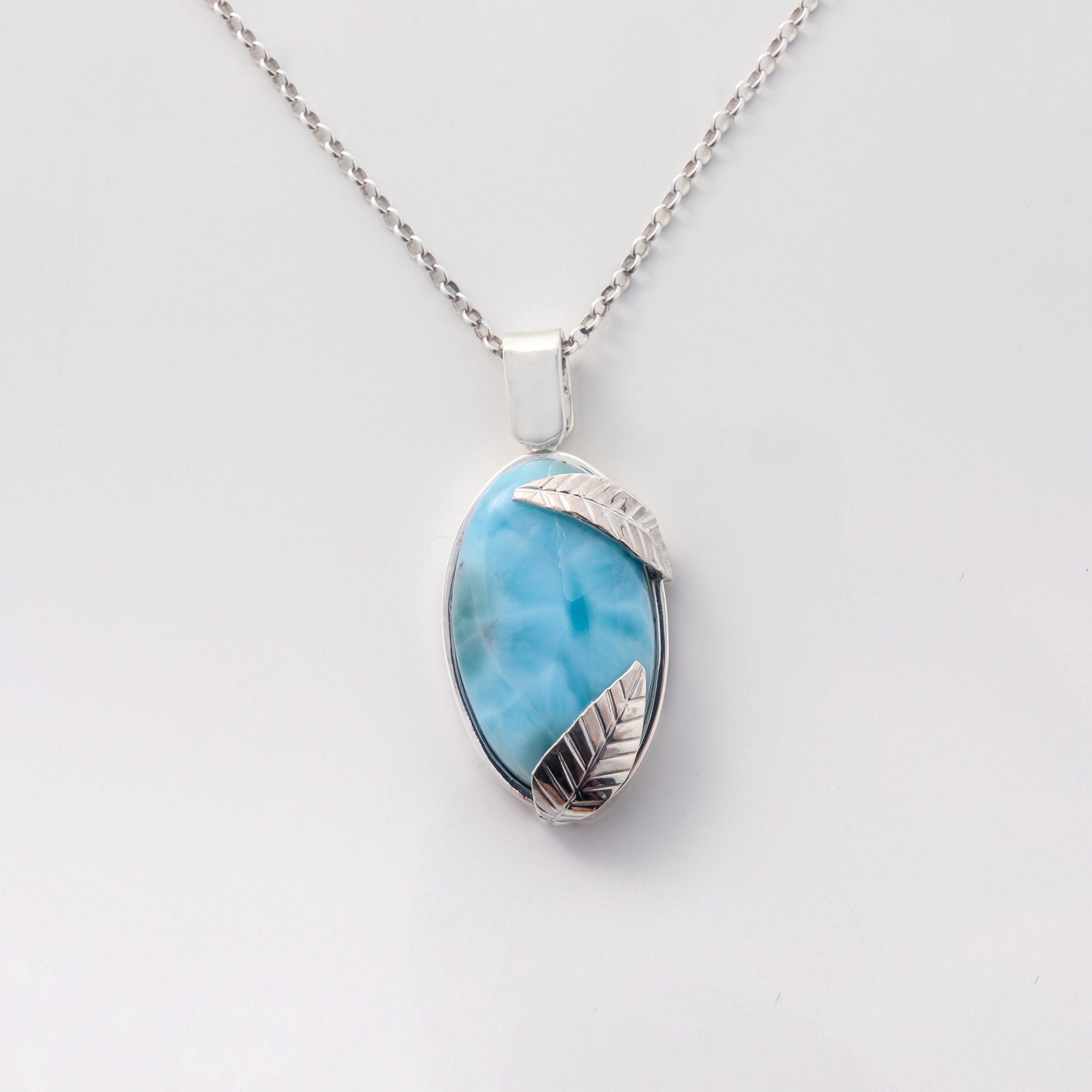 Larimar Pendant Stone Silver Details for Women