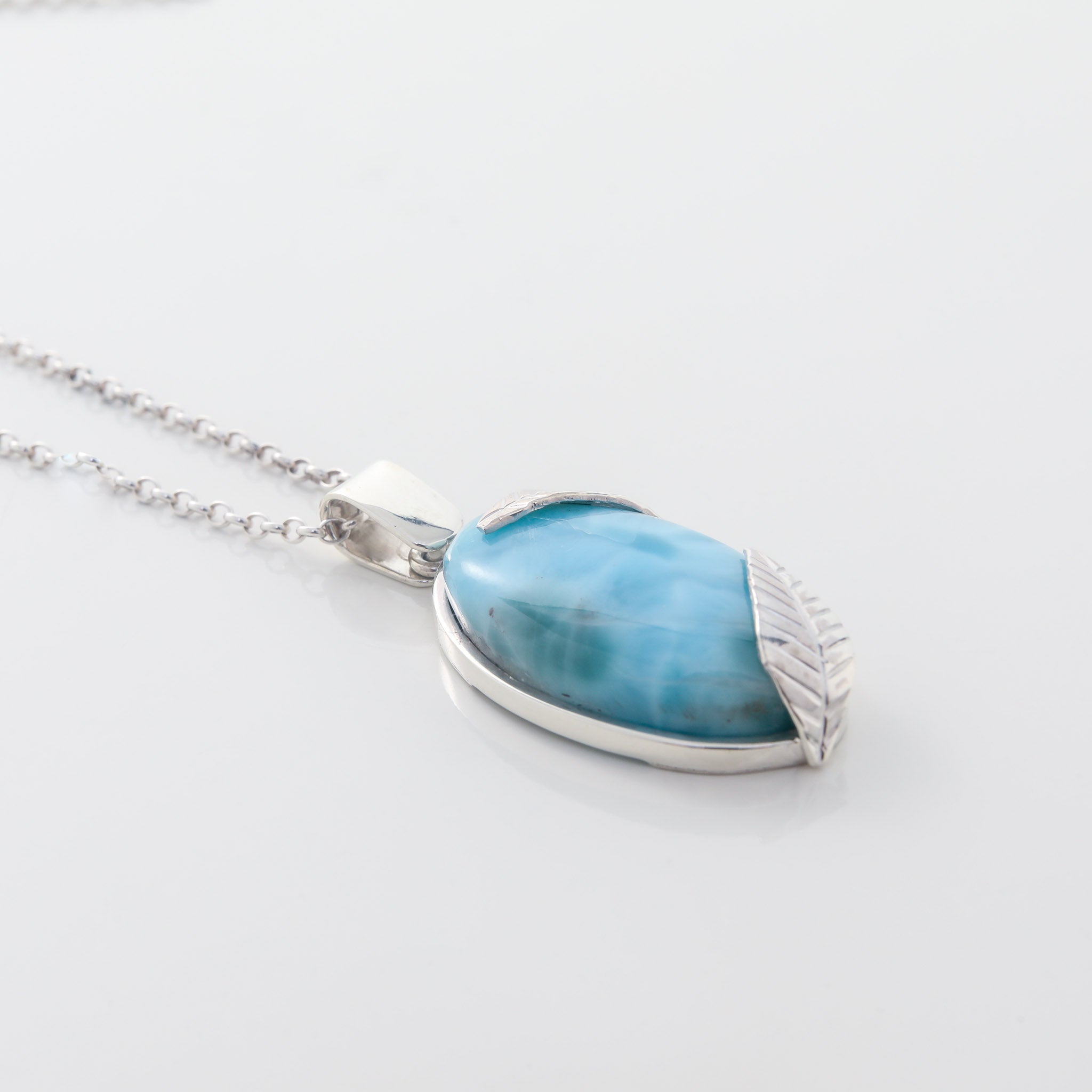 Larimar Pendant Stone Silver Details for Women