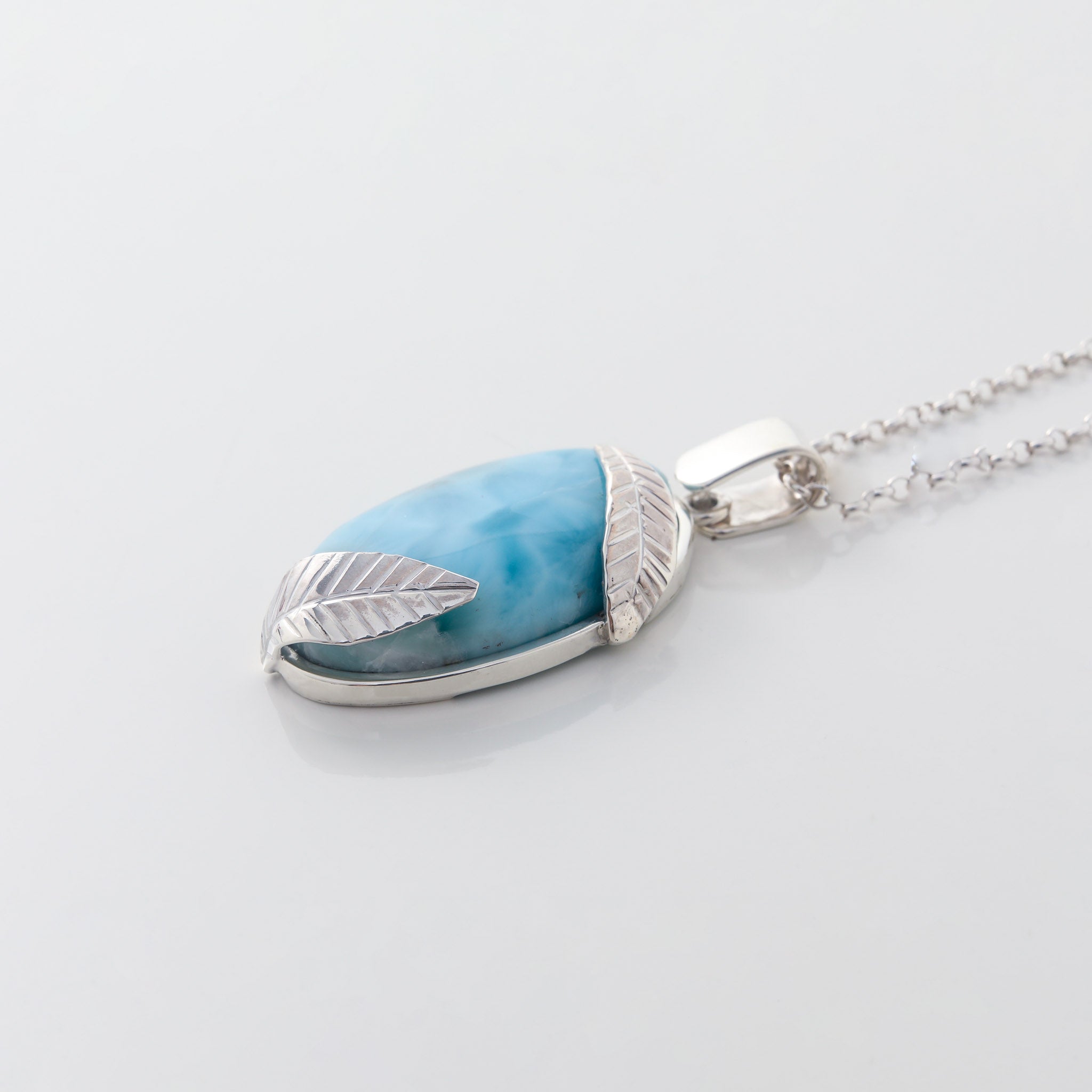 Larimar Pendant Stone Silver Details for Women