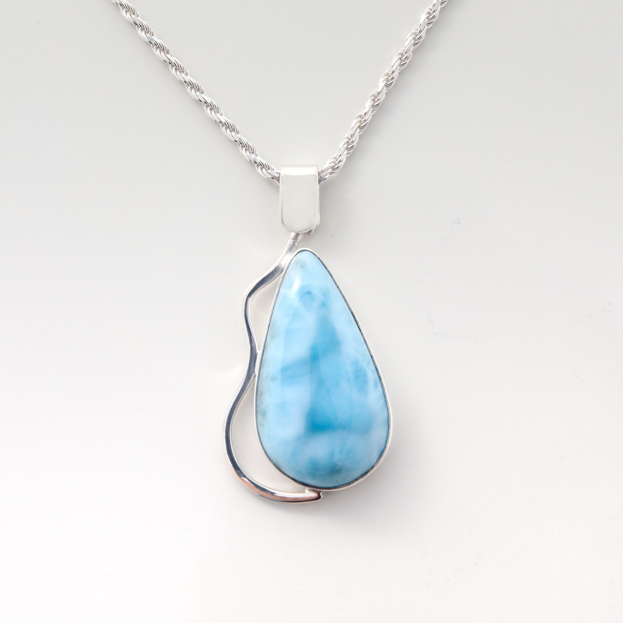 Larimar Pendant Elowen TearDrop with curvy pattern