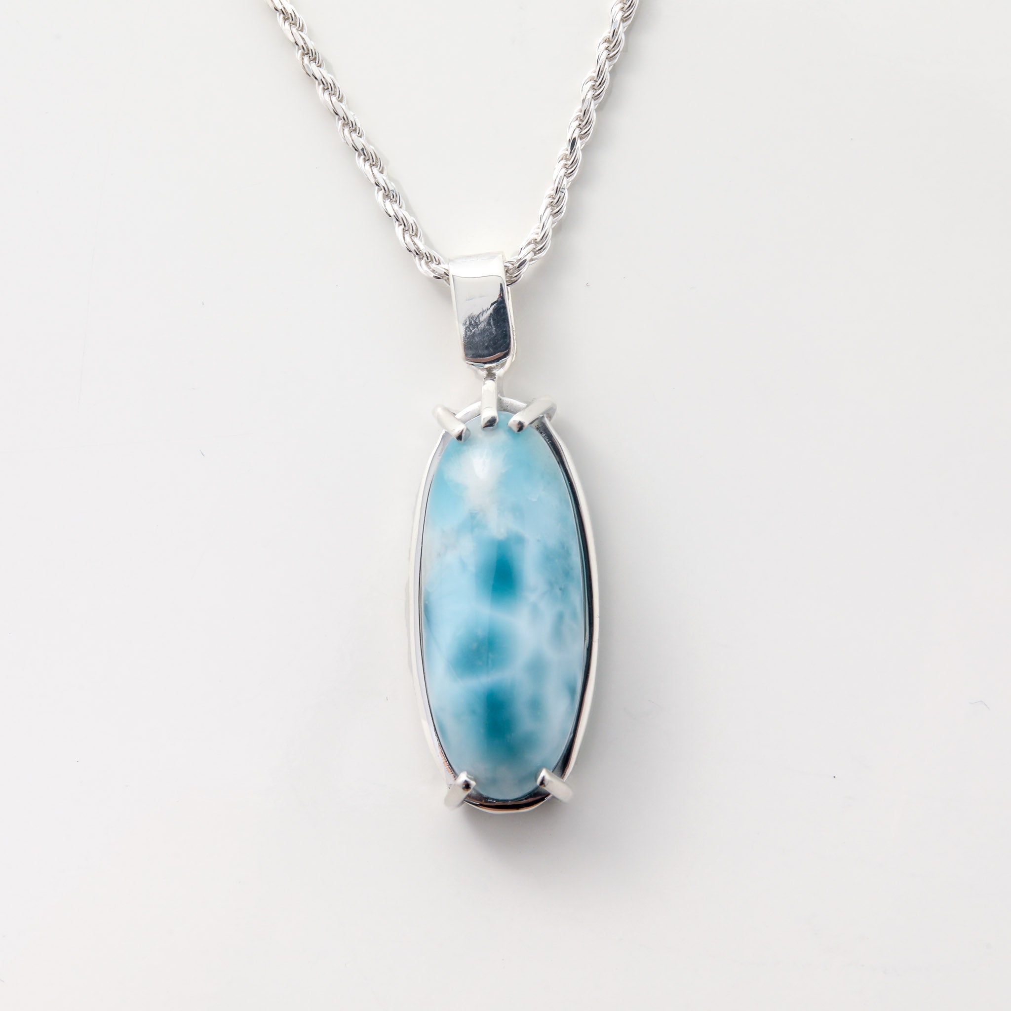 Larimar Pendant Seraphina. Crafted with a stunning Larimar stone Open Back