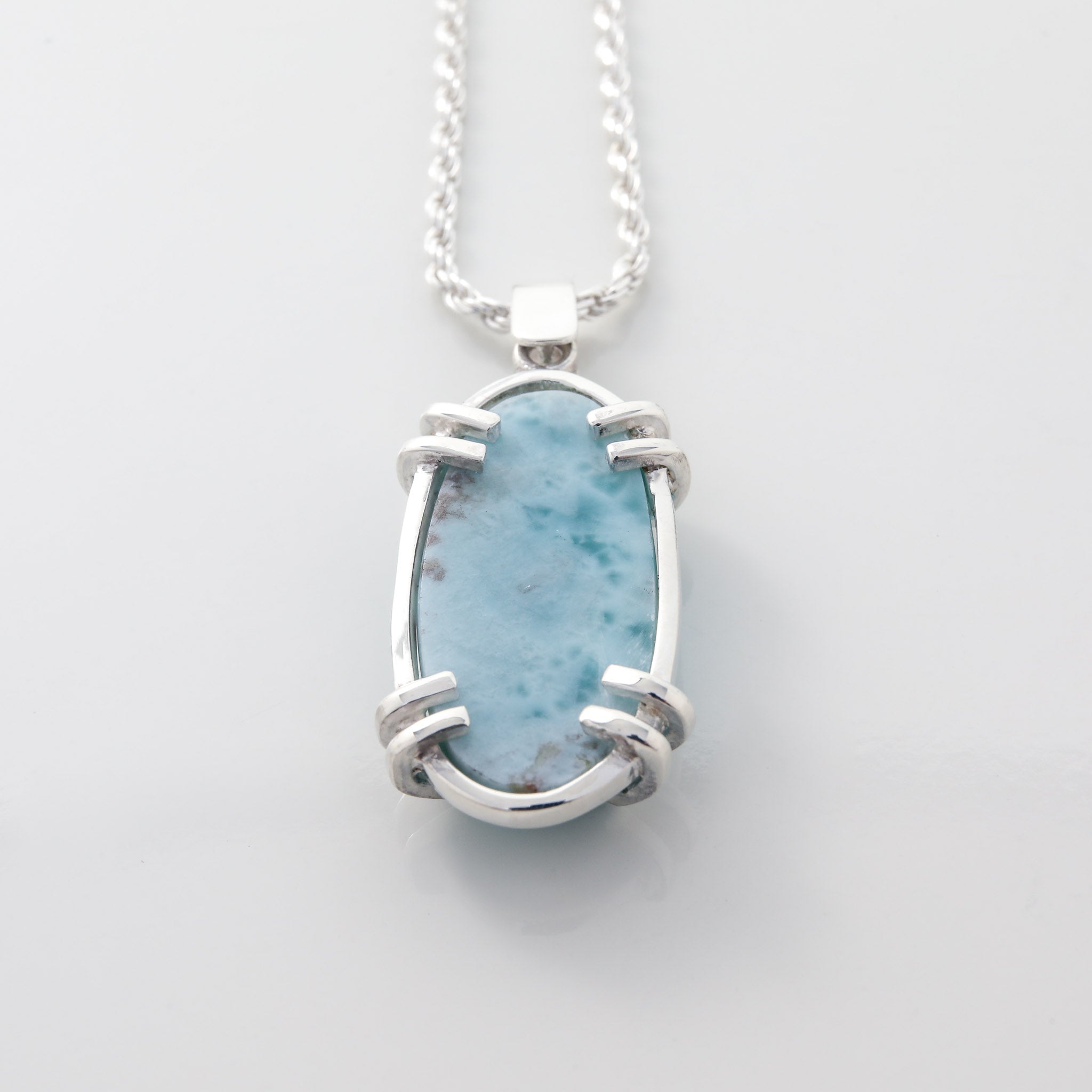 Sterling Silver Blue Green Larimar store Gemstone Pendant 925 Rope Necklace Italy