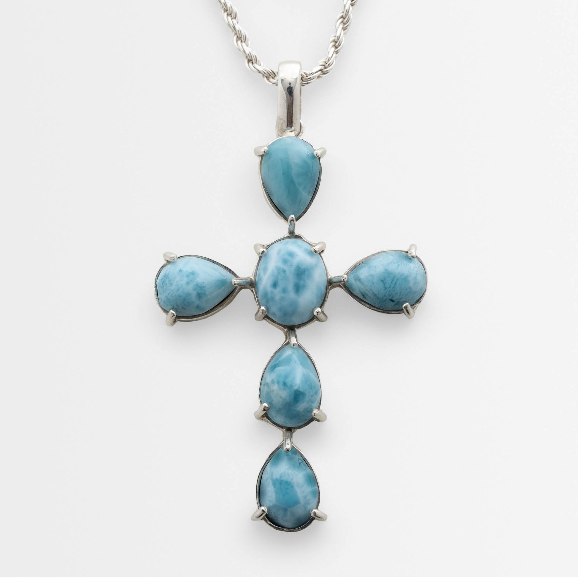 Larimar Cross Pendant Silver - Medium