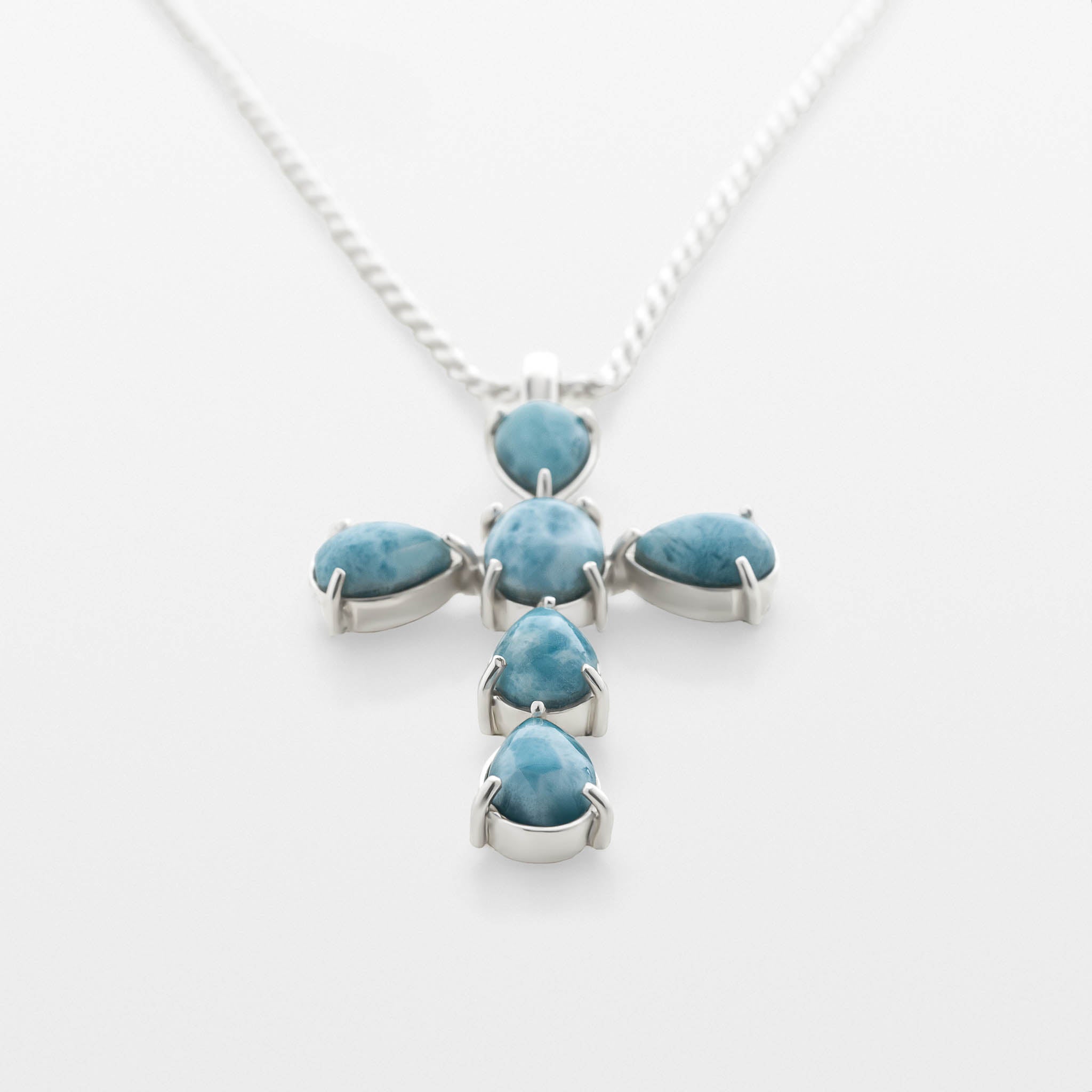 Larimar Cross Pendant Silver - Medium