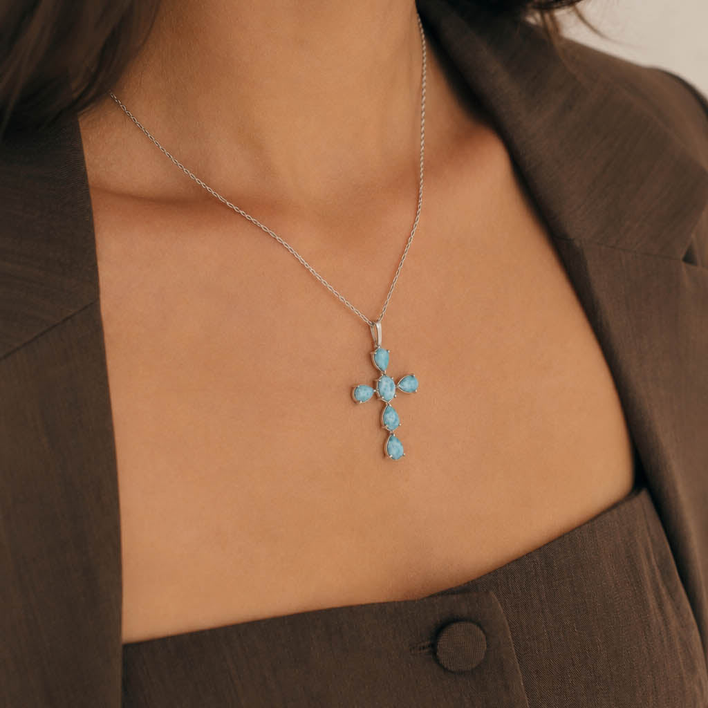 Larimar Cross Pendant Silver - Small