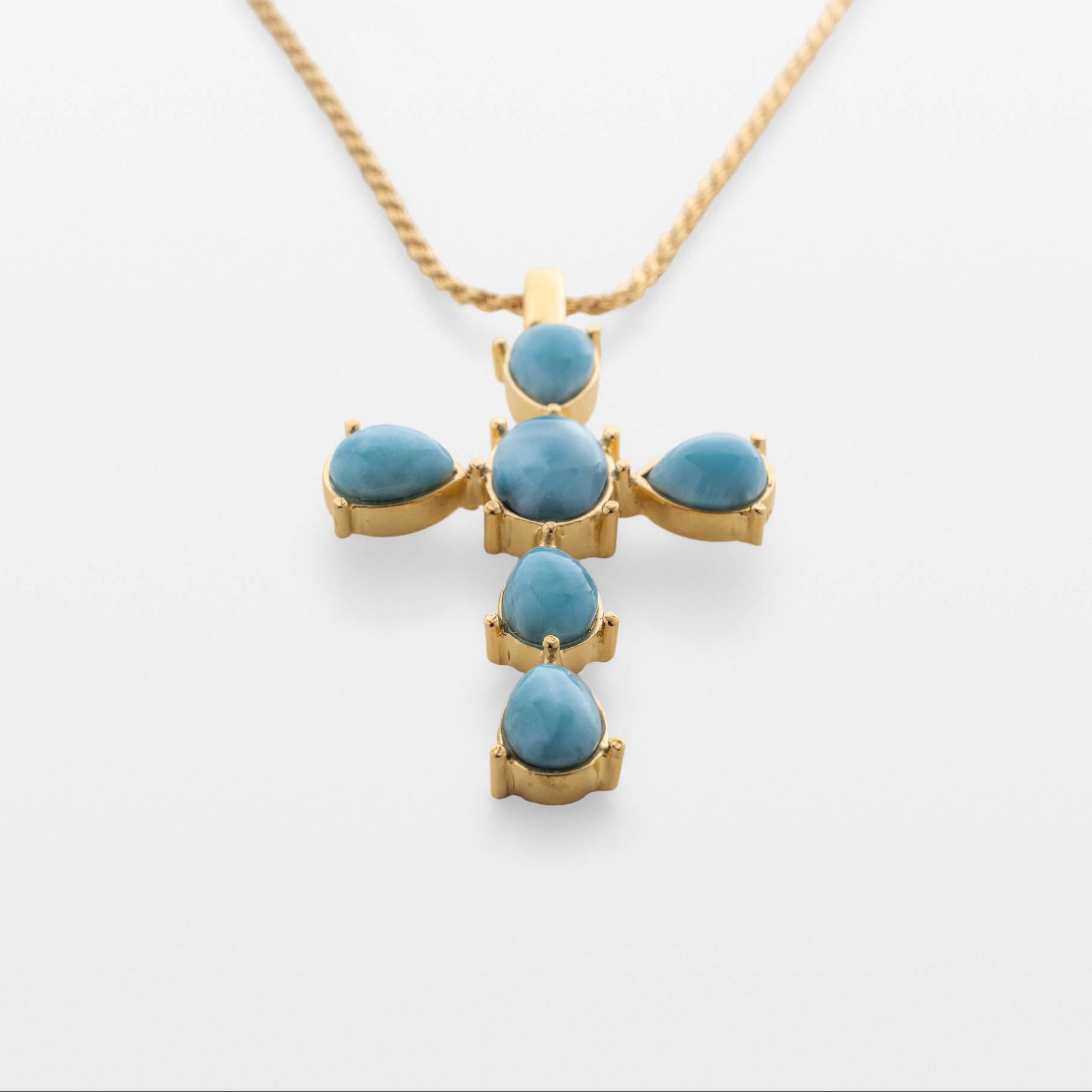 Larimar Cross Pendant in Gold Vermeil - Medium