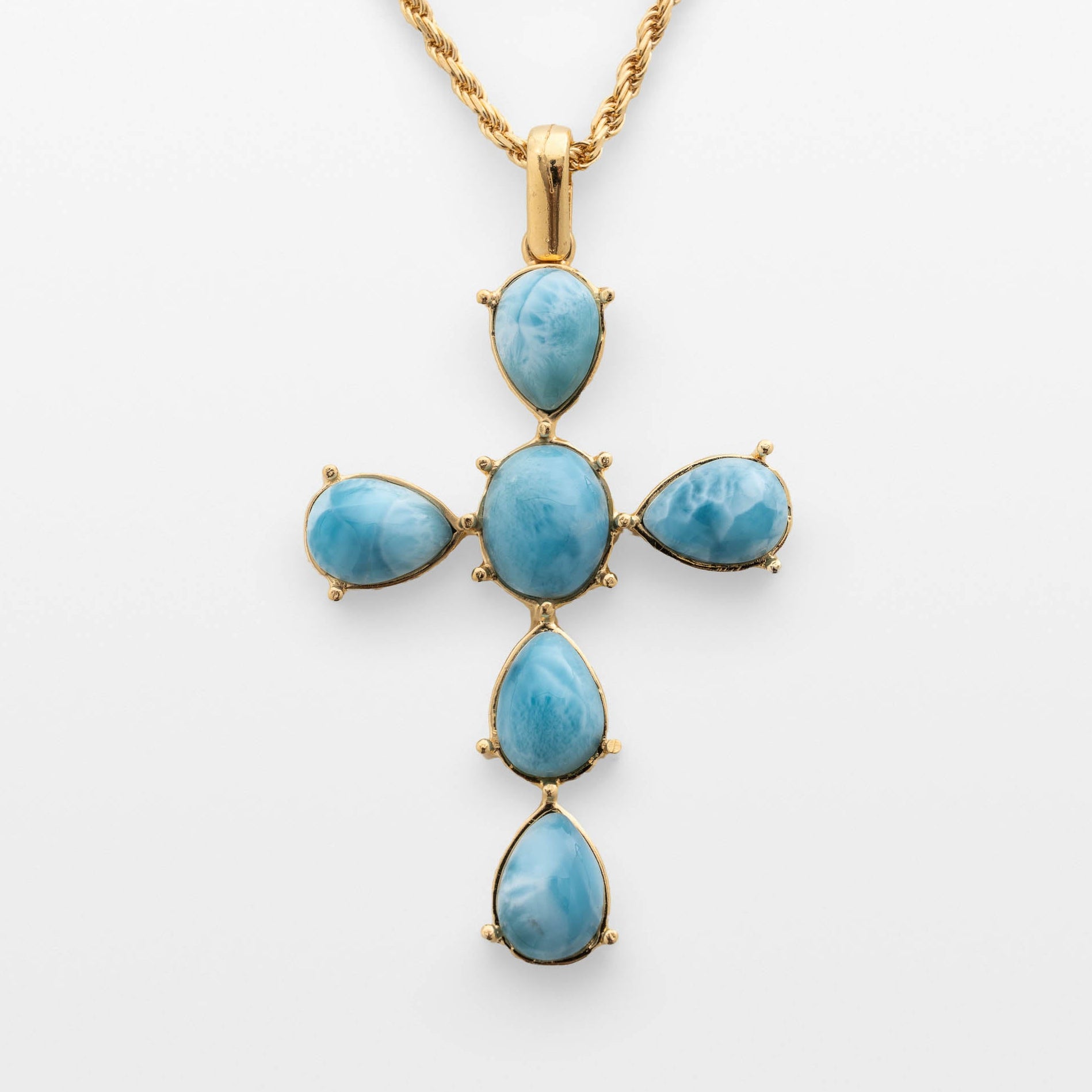Larimar Cross Pendant in Gold Vermeil - Small