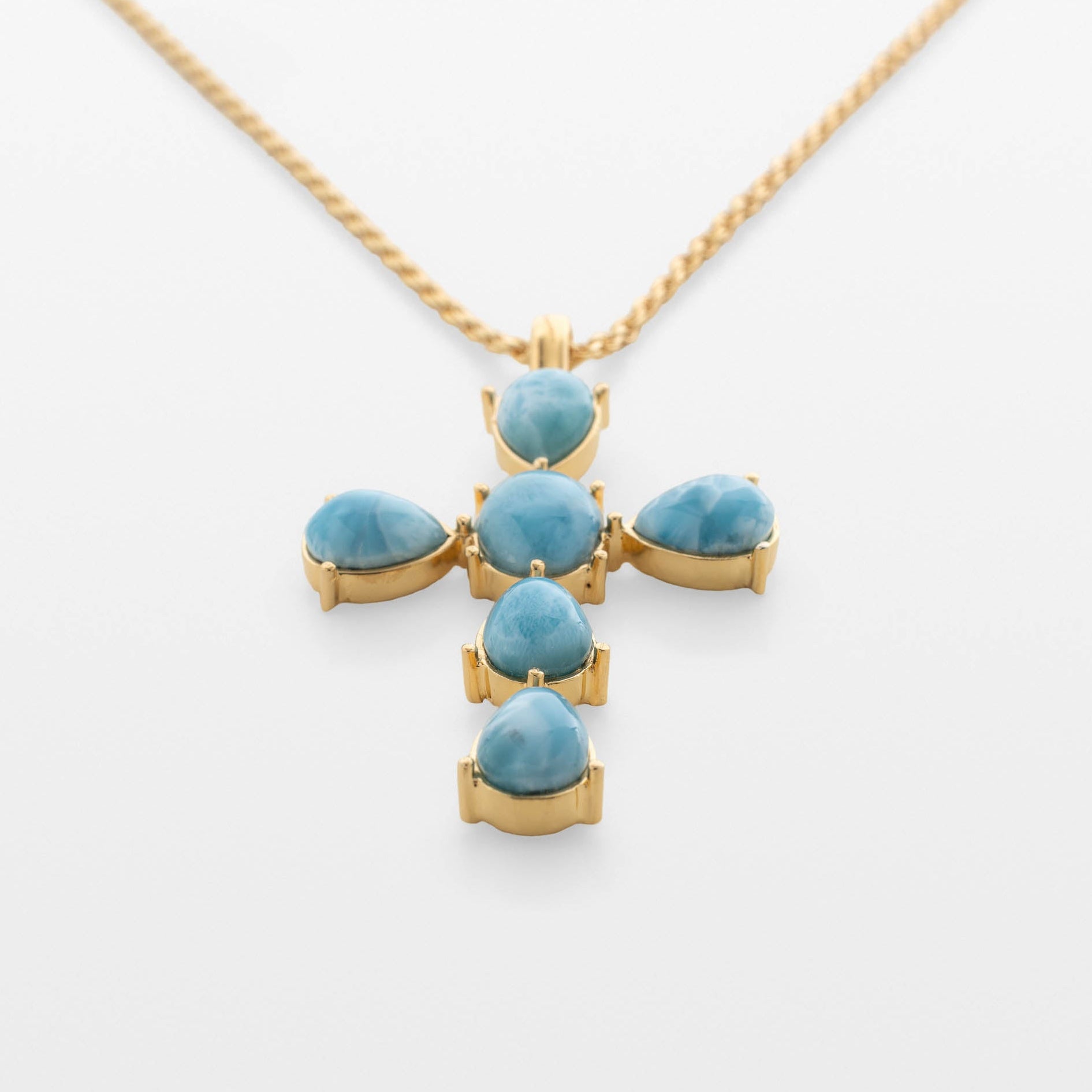 Larimar Cross Pendant in Gold Vermeil - Small