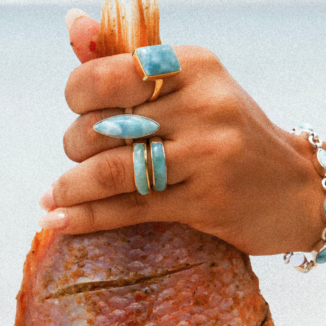 Larimar Gold Vermeil Eternity Ring Band