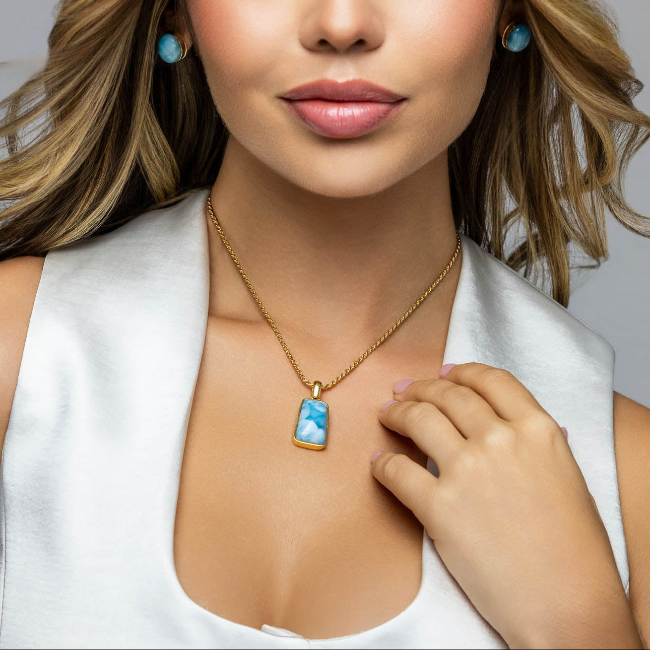 Larimar Pendant Izra Gold Vermeil 