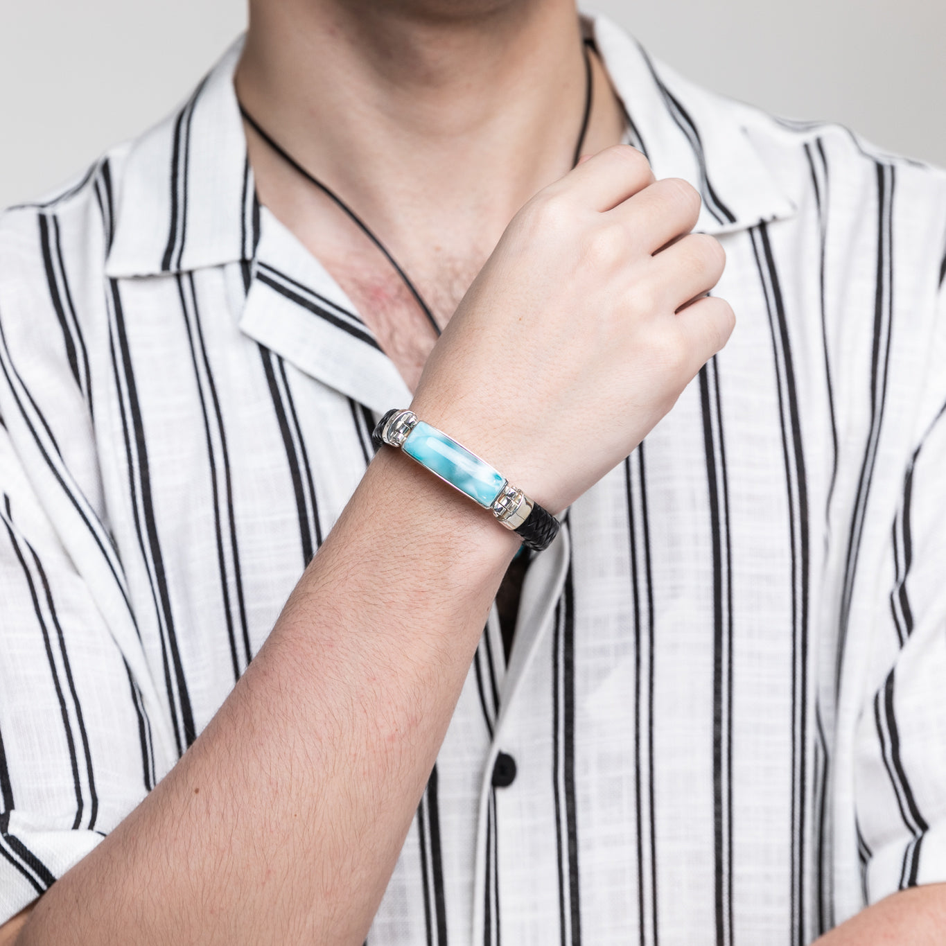 Larimar Leather Men's Bracelet Omer | Handcrafted by The Larimar Shop®