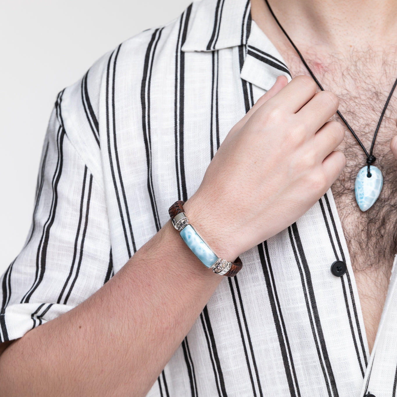 Larimar Leather Men's Bracelet Omer | Handcrafted by The Larimar Shop®