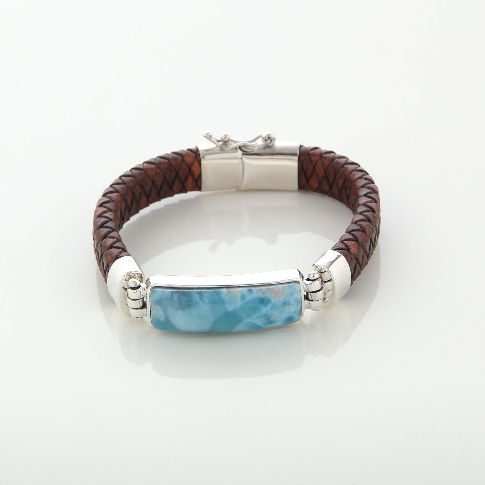 Larimar stone Brown Leather Bracelet for men