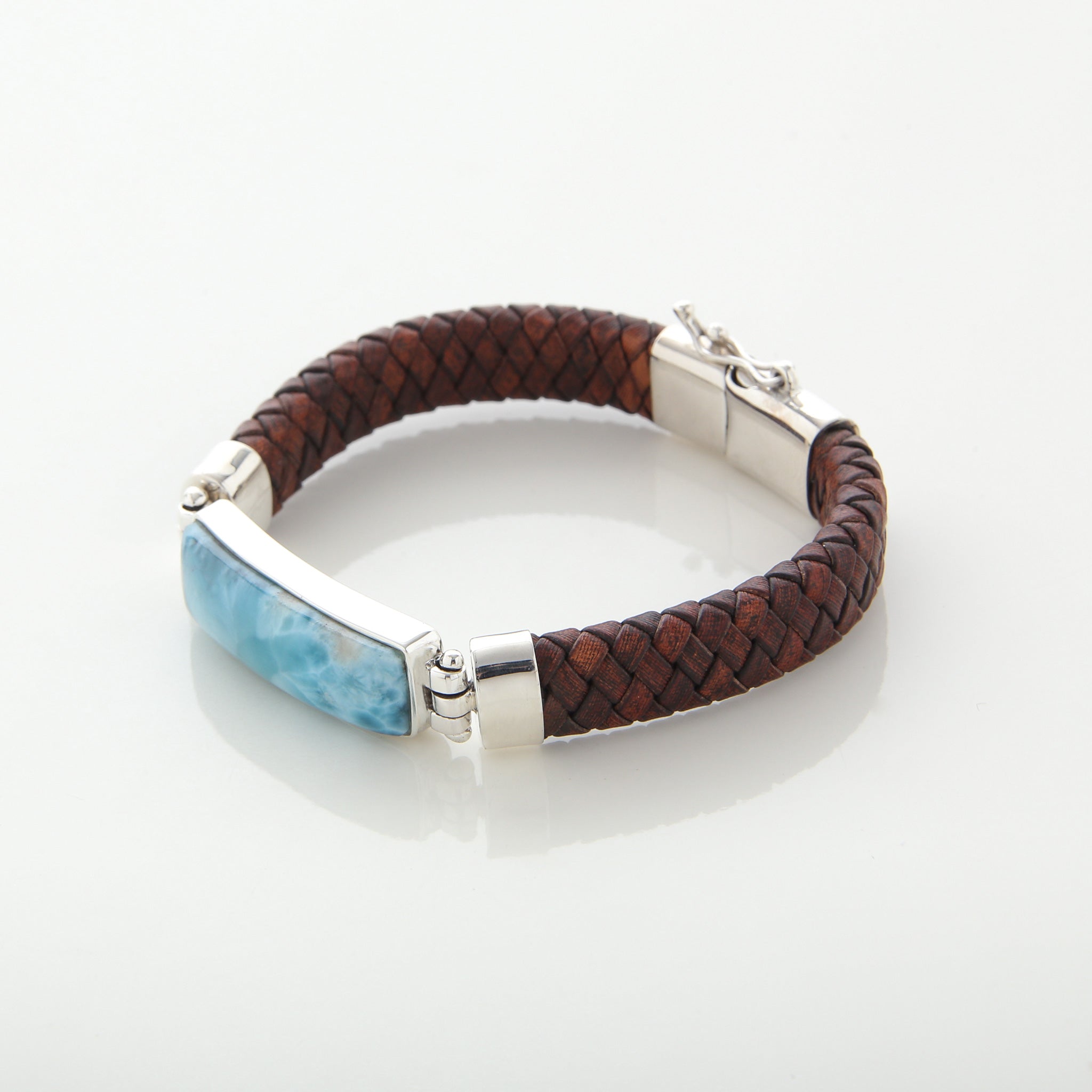 Larimar stone Brown Leather Bracelet for men