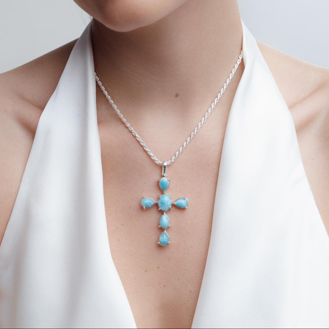 Larimar Cross Pendant Silver - Medium