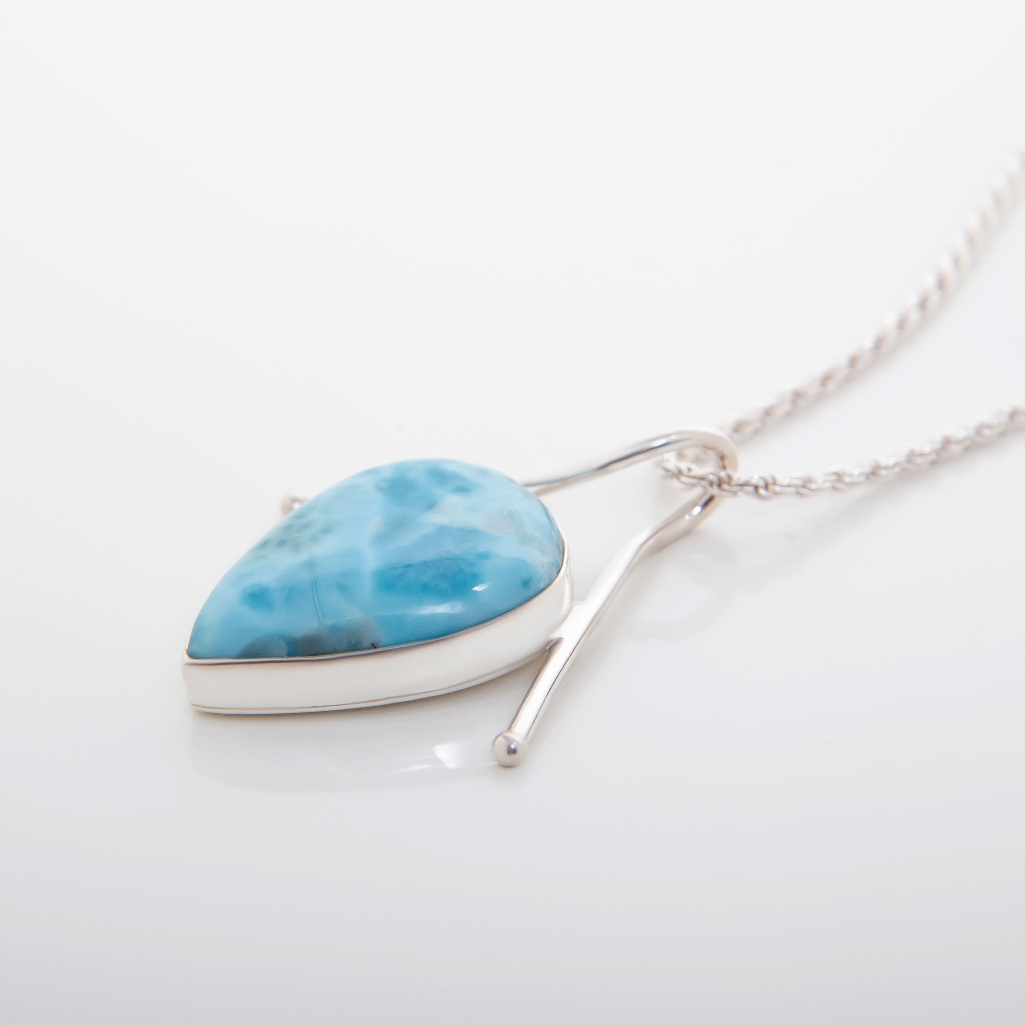 Natural Larimar Necklace Semicircle Shape with 925 Silver outlet for Women ,One of a Kind from Dominican Republic for DIY Jewelry Making 3A Quality