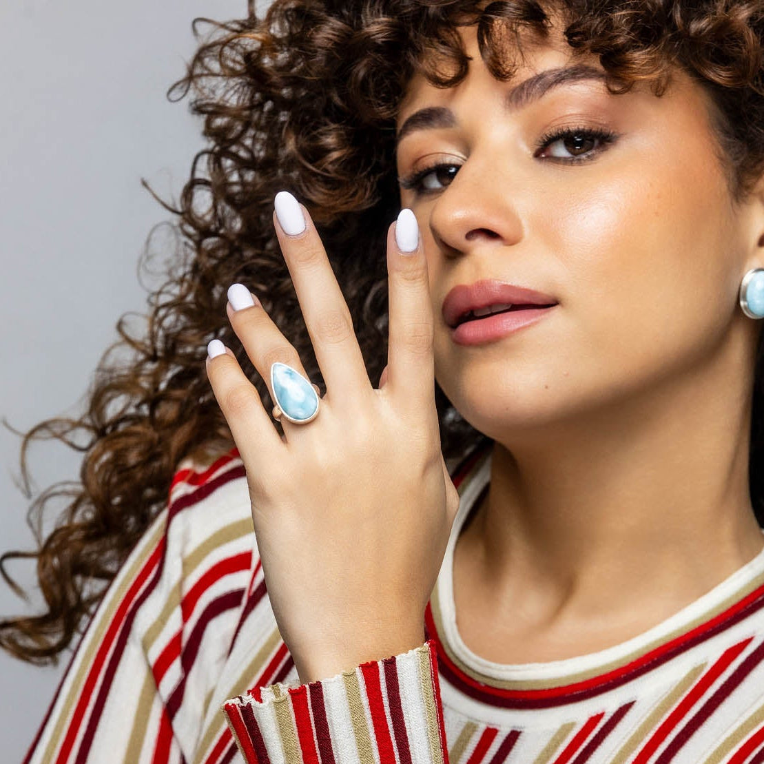 Larimar Teardrop Ring Caroline