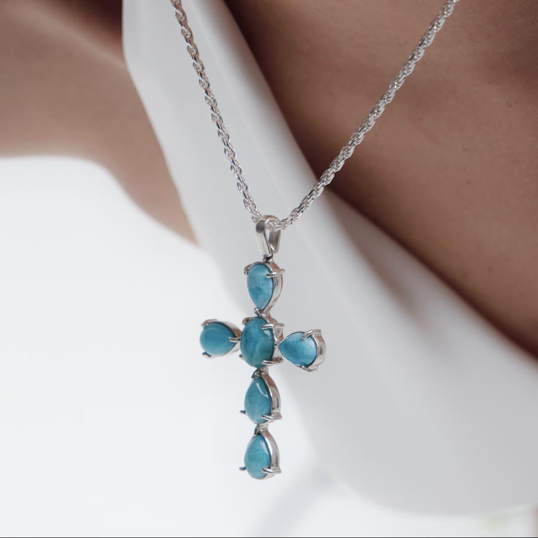 Larimar Cross Pendant Silver - Small