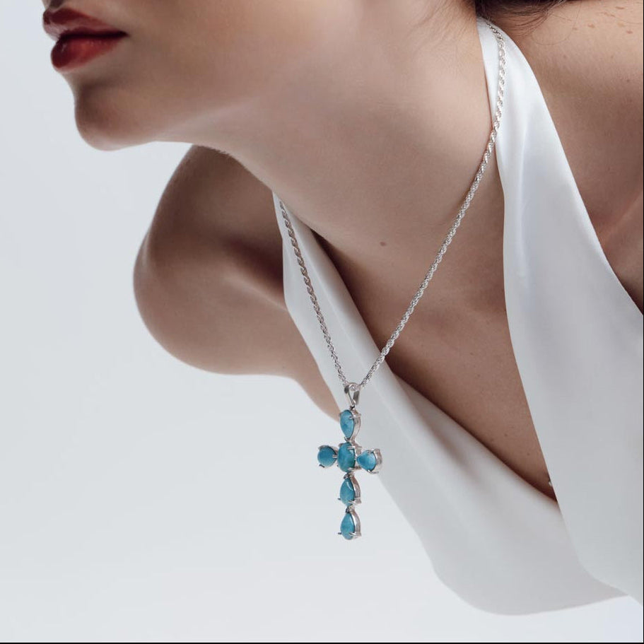 Larimar Cross Pendant Silver - Small
